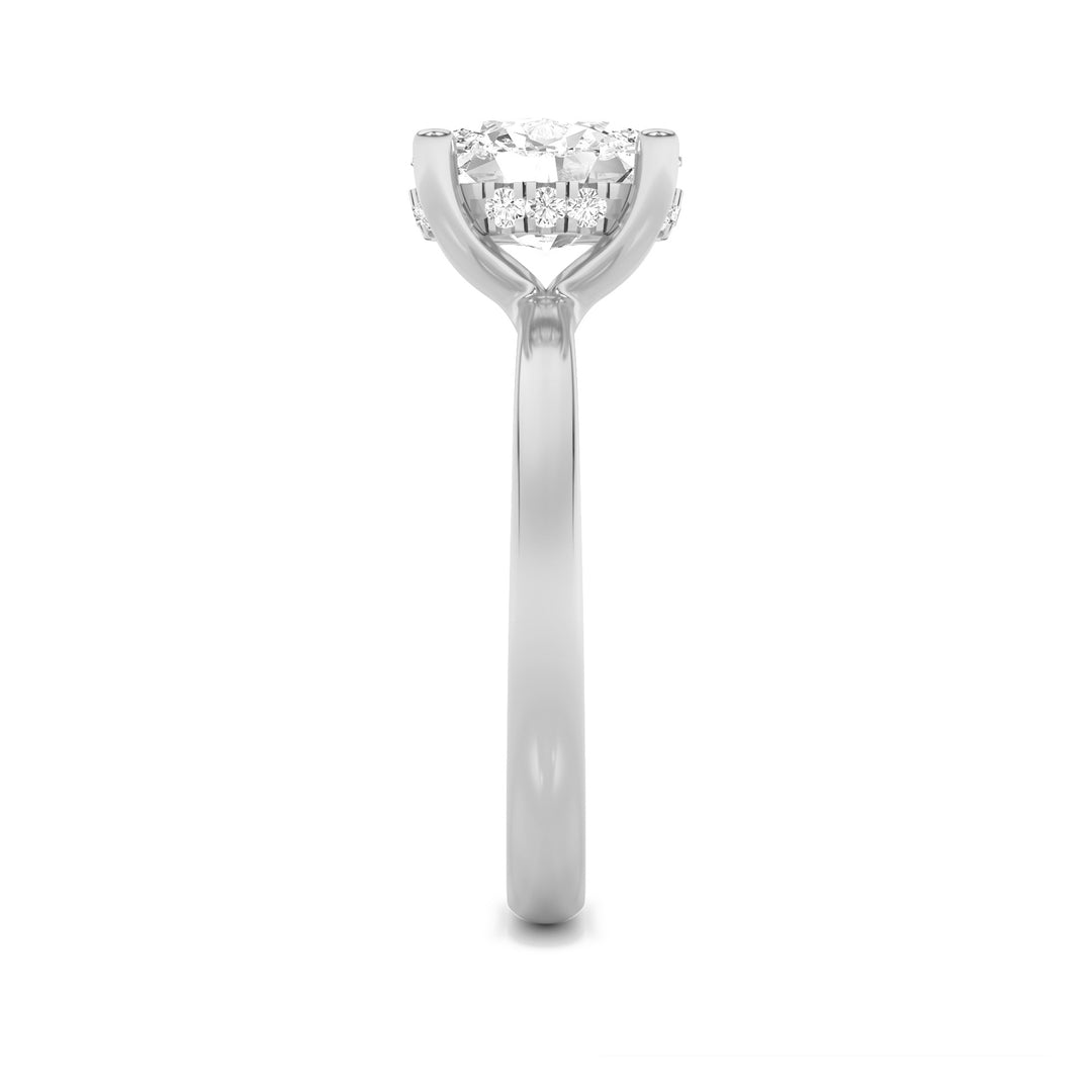 2CTW Oval Shaped Lab Grown Diamond (F/VS) Hidden Halo Petite Shank Ring in 14K Gold