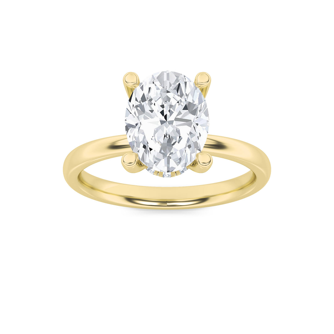 2CTW Oval Shaped Lab Grown Diamond (F/VS) Hidden Halo Petite Shank Ring in 14K Gold