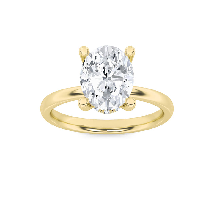 2CTW Oval Shaped Lab Grown Diamond (F/VS) Hidden Halo Petite Shank Ring in 14K Gold
