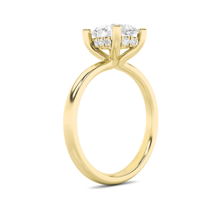 2CTW Oval Shaped Lab Grown Diamond (F/VS) Hidden Halo Petite Shank Ring in 14K Gold
