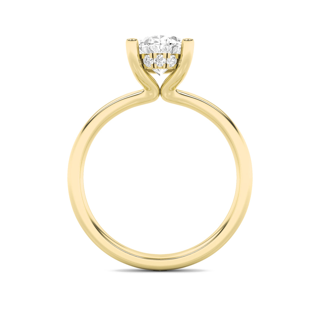 2CTW Oval Shaped Lab Grown Diamond (F/VS) Hidden Halo Petite Shank Ring in 14K Gold