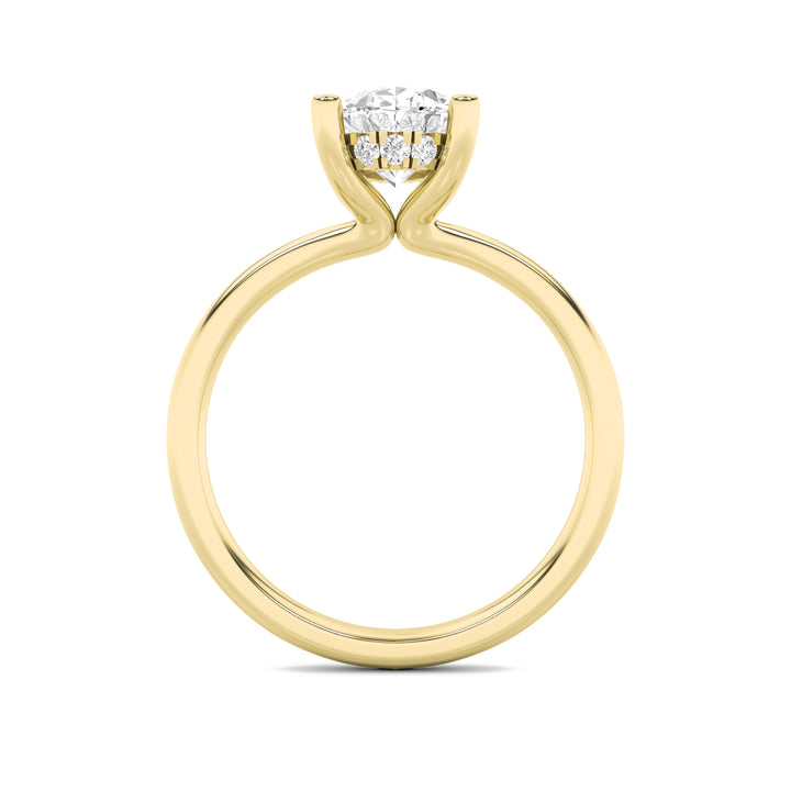 2CTW Oval Shaped Lab Grown Diamond (F/VS) Hidden Halo Petite Shank Ring in 14K Gold