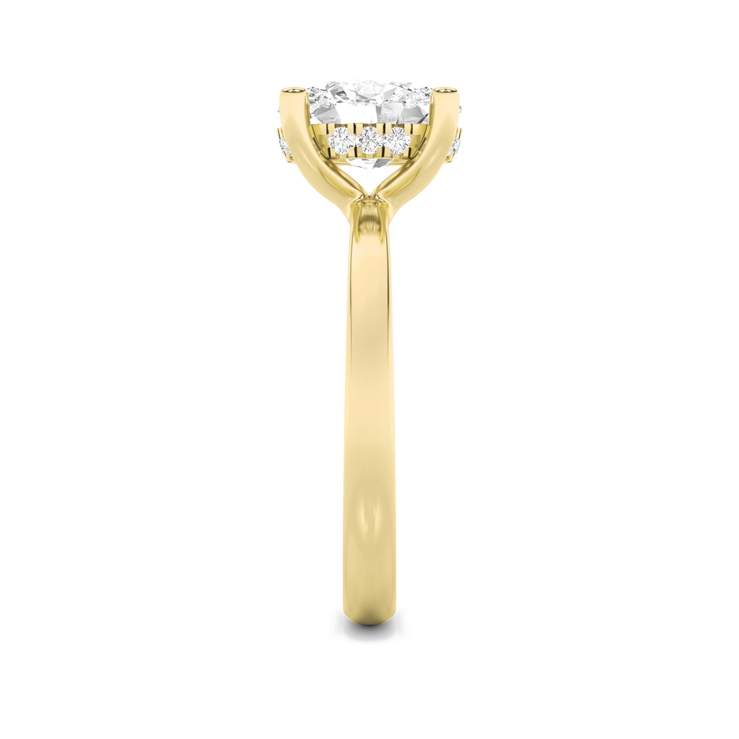 2CTW Oval Shaped Lab Grown Diamond (F/VS) Hidden Halo Petite Shank Ring in 14K Gold
