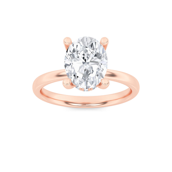 2CTW Oval Shaped Lab Grown Diamond (F/VS) Hidden Halo Petite Shank Ring in 14K Gold