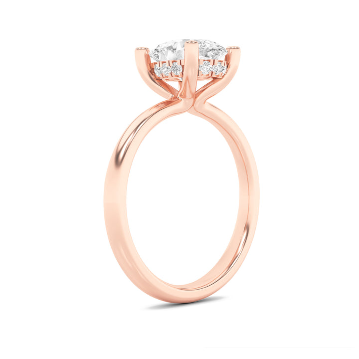 2CTW Oval Shaped Lab Grown Diamond (F/VS) Hidden Halo Petite Shank Ring in 14K Gold
