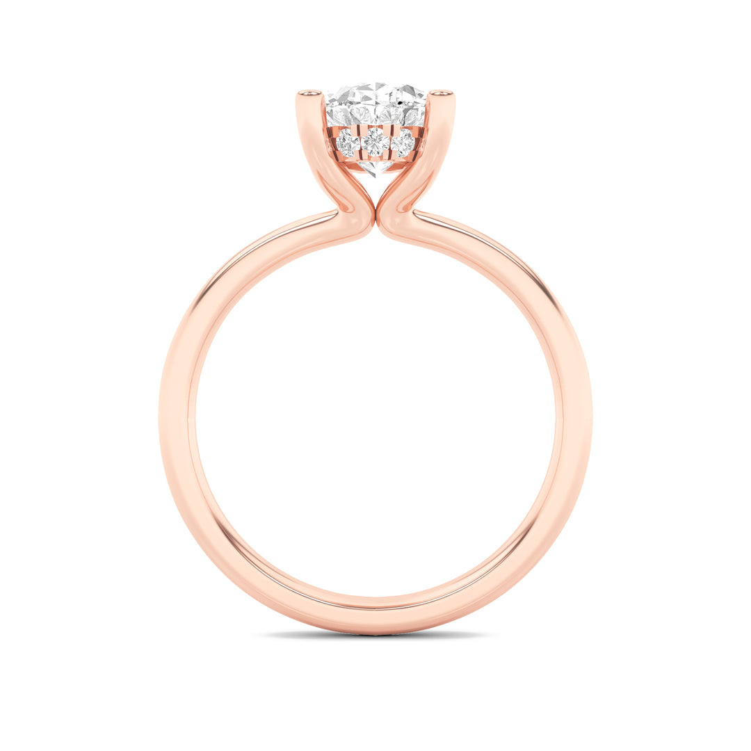 2CTW Oval Shaped Lab Grown Diamond (F/VS) Hidden Halo Petite Shank Ring in 14K Gold