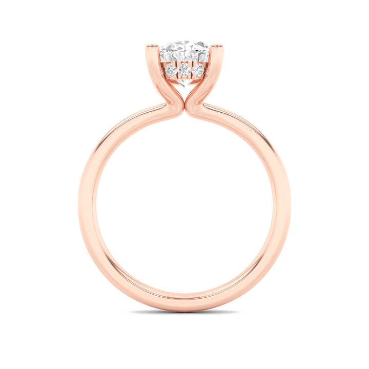 2CTW Oval Shaped Lab Grown Diamond (F/VS) Hidden Halo Petite Shank Ring in 14K Gold