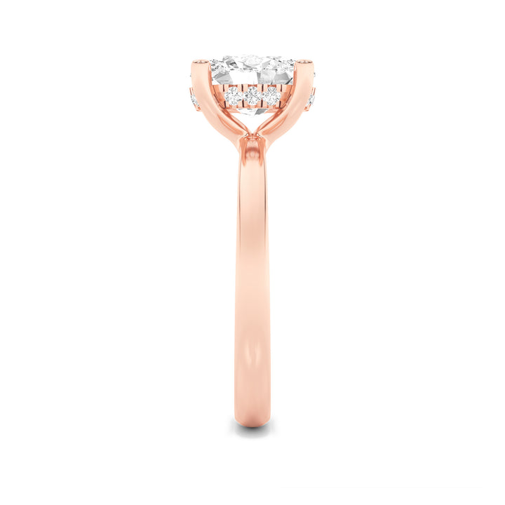 2CTW Oval Shaped Lab Grown Diamond (F/VS) Hidden Halo Petite Shank Ring in 14K Gold