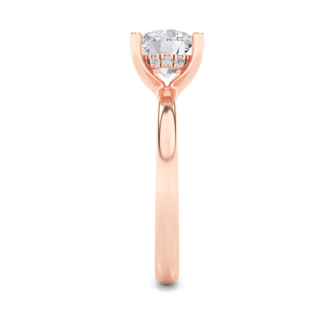 2CTW Round Shaped Lab Grown Diamond (F/VS) Hidden Halo Petite Shank Ring in 14K Gold