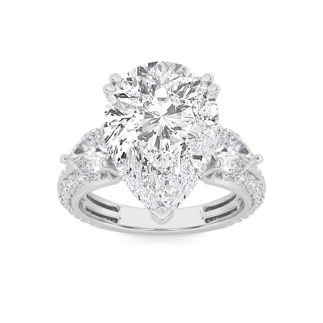 6.75Cttw Pear Shaped Lab Grown Diamond (F/VS) Bold Statement Accented Ring in 14K Gold