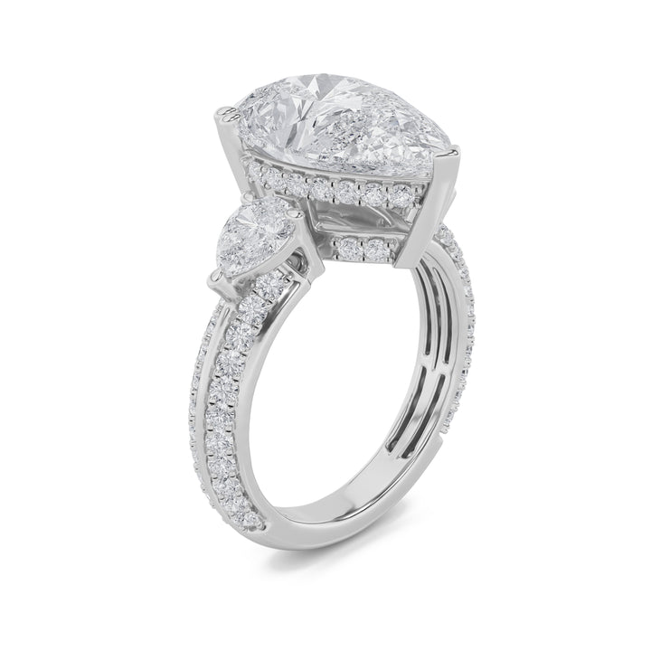 6.75Cttw Pear Shaped Lab Grown Diamond (F/VS) Bold Statement Accented Ring in 14K Gold