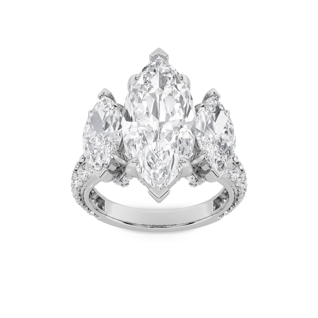 7.75Cttw Marquise Shaped Lab Grown Diamond (F/VS)Bold Statement Accented Ring in 14K Gold