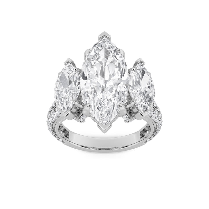 7.75Cttw Marquise Shaped Lab Grown Diamond (F/VS)Bold Statement Accented Ring in 14K Gold