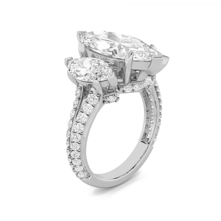 7.75Cttw Marquise Shaped Lab Grown Diamond (F/VS)Bold Statement Accented Ring in 14K Gold