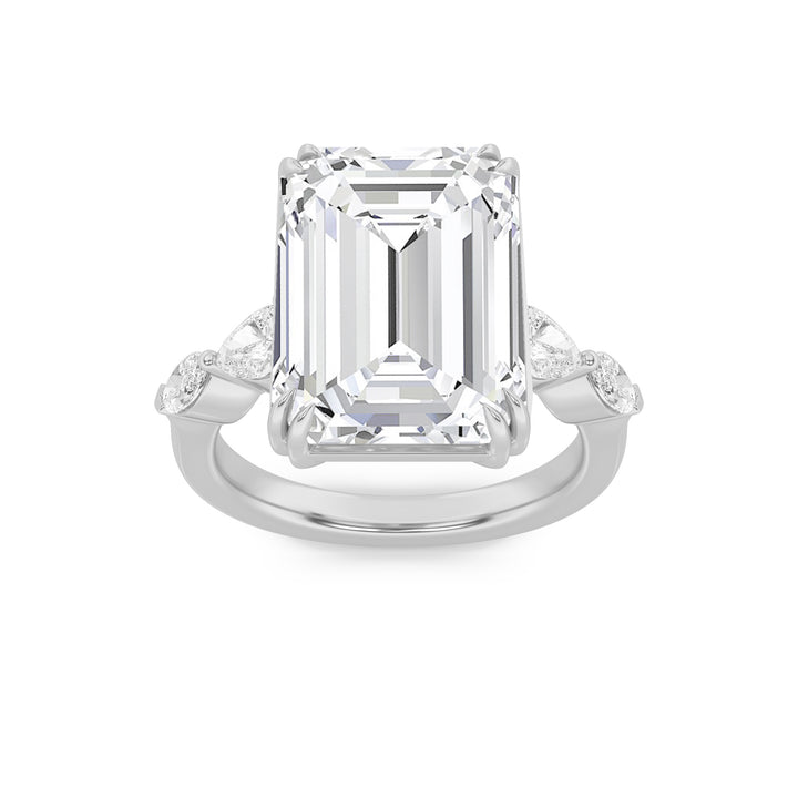 8.5Cttw Emerald Shaped Lab Grown Diamond (F/VS) Bold Statement Accented Ring in 14K Gold