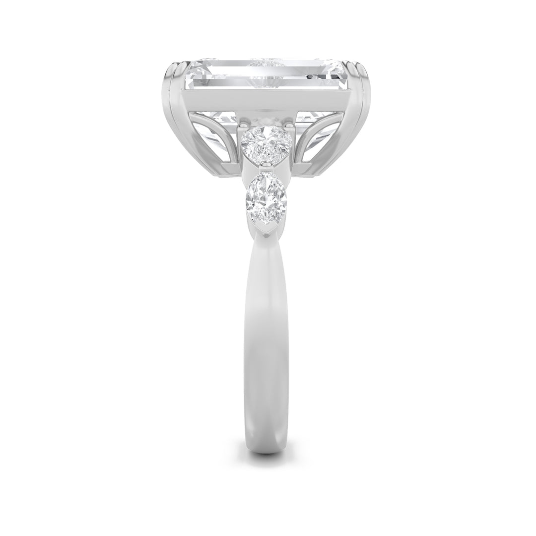8.5Cttw Emerald Shaped Lab Grown Diamond (F/VS) Bold Statement Accented Ring in 14K Gold