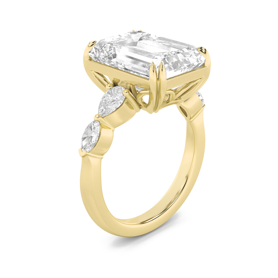 8.5Cttw Emerald Shaped Lab Grown Diamond (G/VS) Bold Statement Accented Ring in 14K Gold