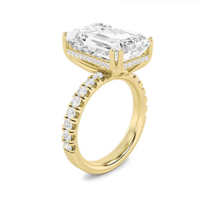10.25Cttw Emerald Shaped Lab Grown Diamond (G/VS)Bold Statement Accented Ring in 14K Gold