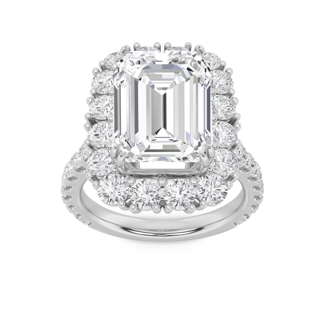 7.25Cttw Emerald Shaped Lab Grown Diamond (F/VS) Bold Statement Accented  Ring in 14K Gold