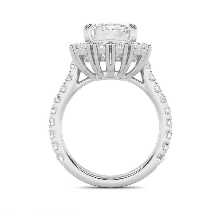7.25Cttw Emerald Shaped Lab Grown Diamond (F/VS) Bold Statement Accented  Ring in 14K Gold