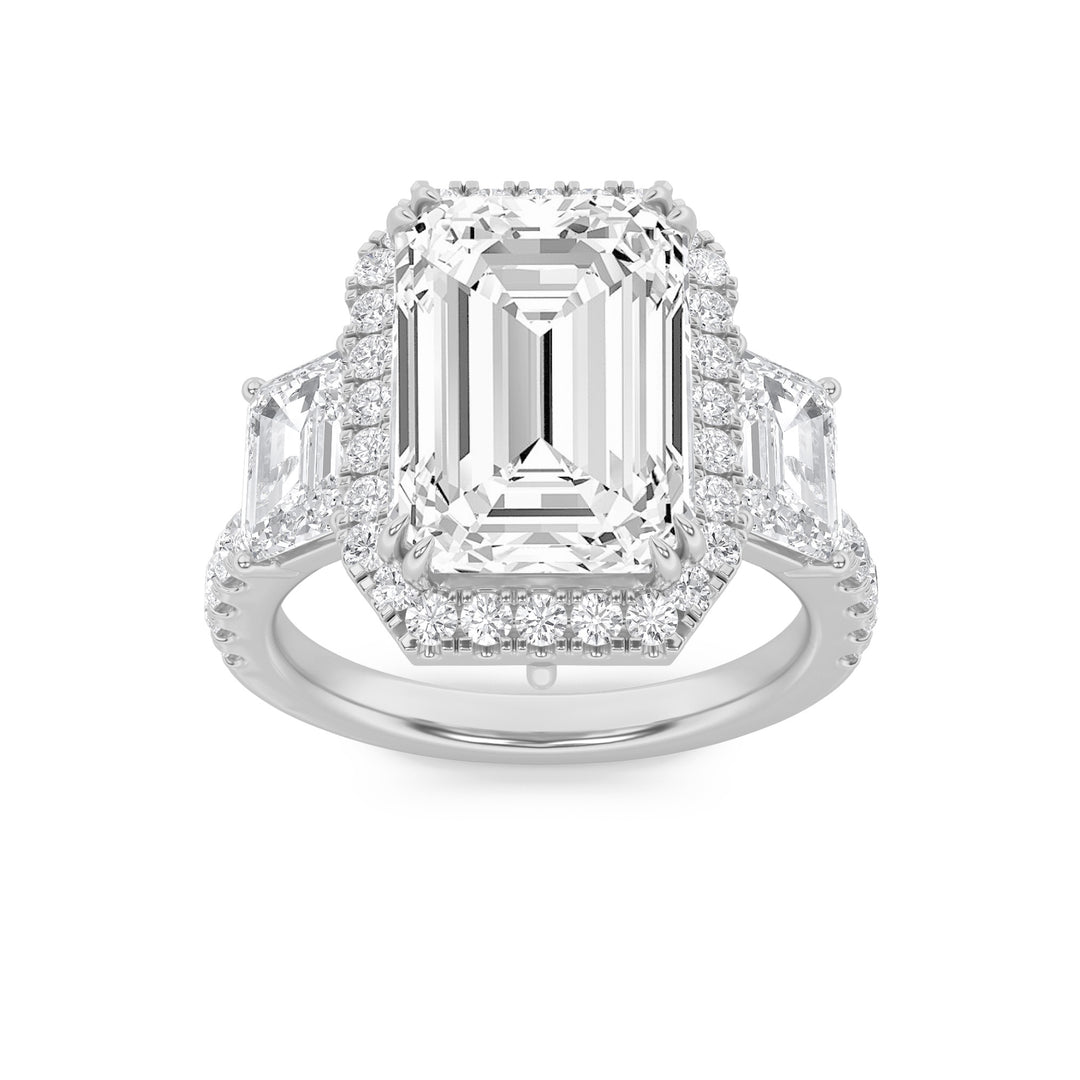 7Cttw Emerald Shaped Lab Grown Diamond (F/VS) Bold Accented Engagement Ring in 14K Gold