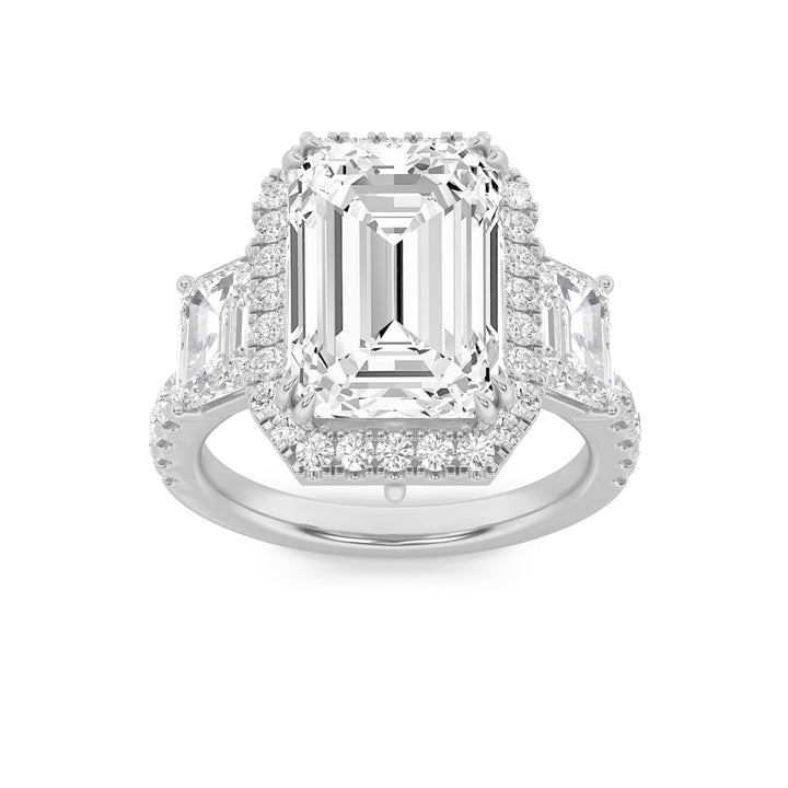 7Cttw Emerald Shaped Lab Grown Diamond (F/VS) Bold Accented Engagement Ring in 14K Gold