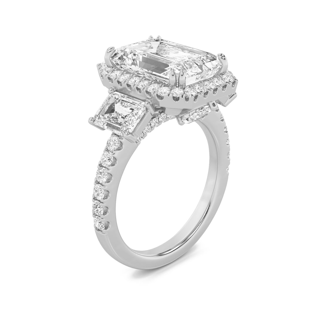 7Cttw Emerald Shaped Lab Grown Diamond (F/VS) Bold Accented Engagement Ring in 14K Gold