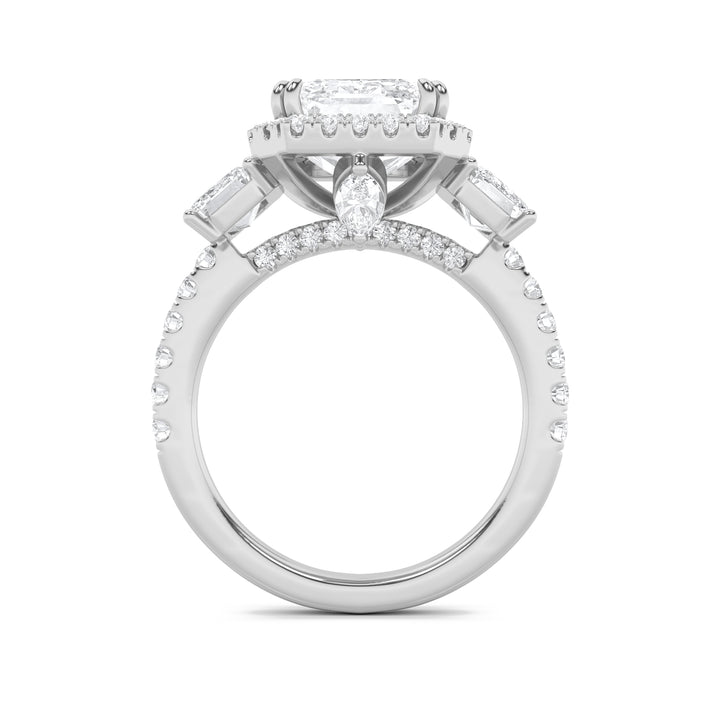 7Cttw Emerald Shaped Lab Grown Diamond (F/VS) Bold Accented Engagement Ring in 14K Gold