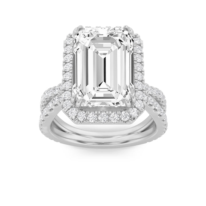 8Cttw Emerald Shaped Lab Grown Diamond (F/VS) Bold Statement Accented Ring in 14K Gold