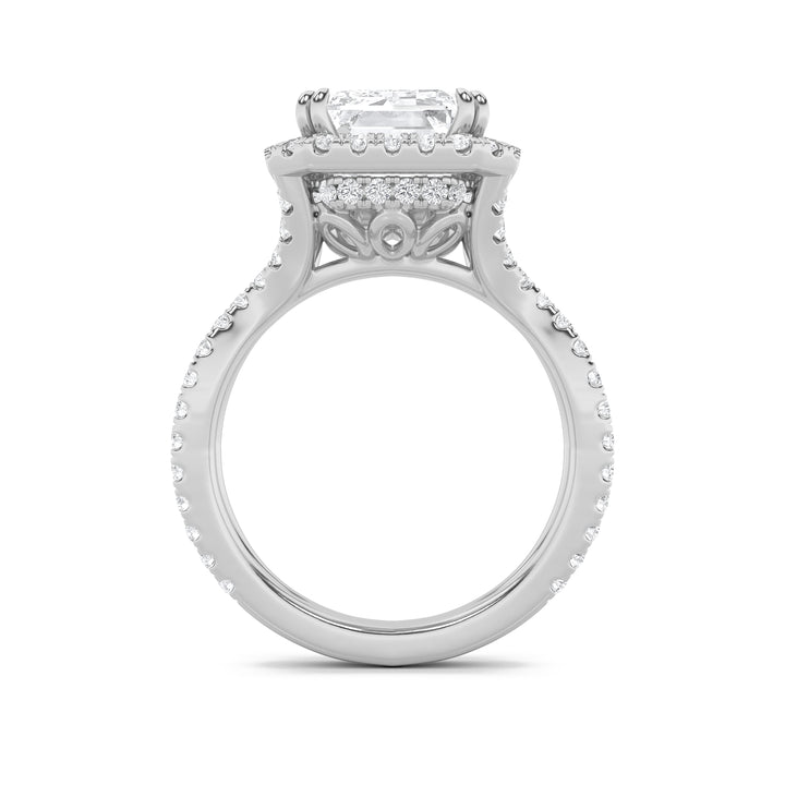 8Cttw Emerald Shaped Lab Grown Diamond (F/VS) Bold Statement Accented Ring in 14K Gold