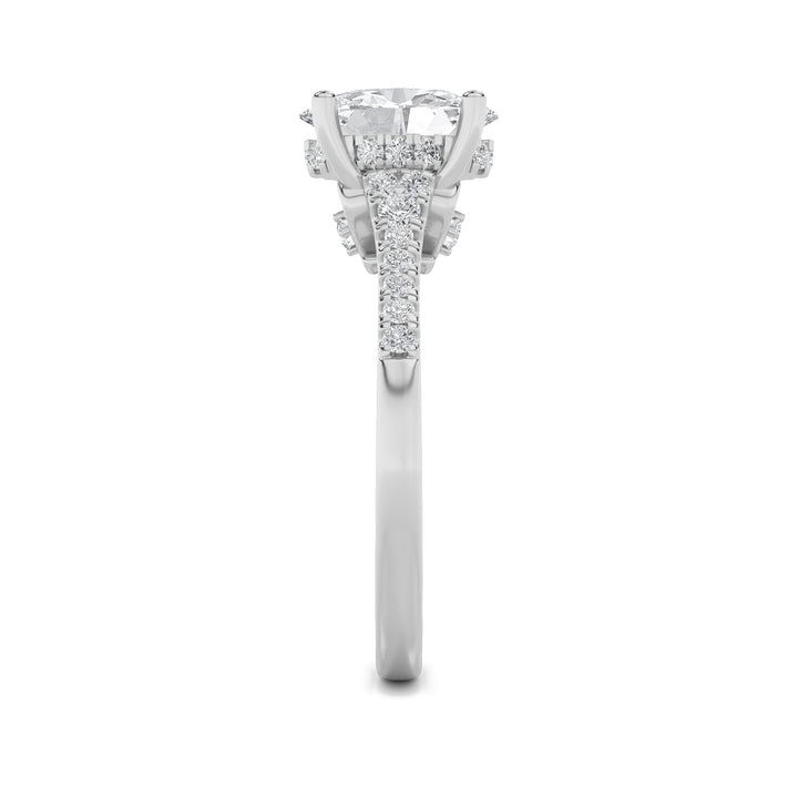 1.5CTW Oval Shaped Lab Grown Diamond (G/VS) Accented Engagement Ring in 14K White Gold
