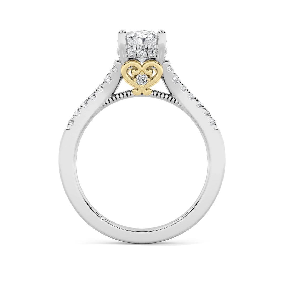 1.5CTW Oval Shaped Lab Grown Diamond (F/VS) Accented Two Tone Engagement Ring in 14K Gold