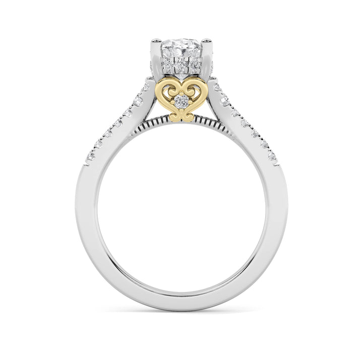 1.5CTW Oval Shaped Lab Grown Diamond (F/VS) Accented Two Tone Engagement Ring in 14K Gold