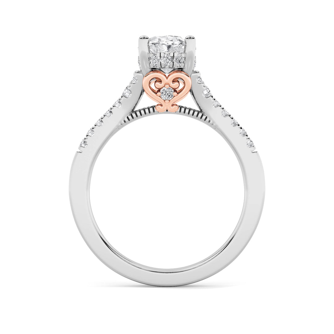 1.5CTW Oval Shaped Lab Grown Diamond (F/VS) Accented Two Tone Engagement Ring in 14K Gold