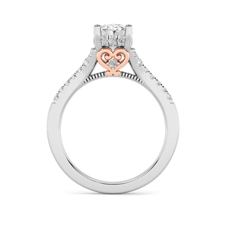 1.5CTW Oval Shaped Lab Grown Diamond (F/VS) Accented Two Tone Engagement Ring in 14K Gold