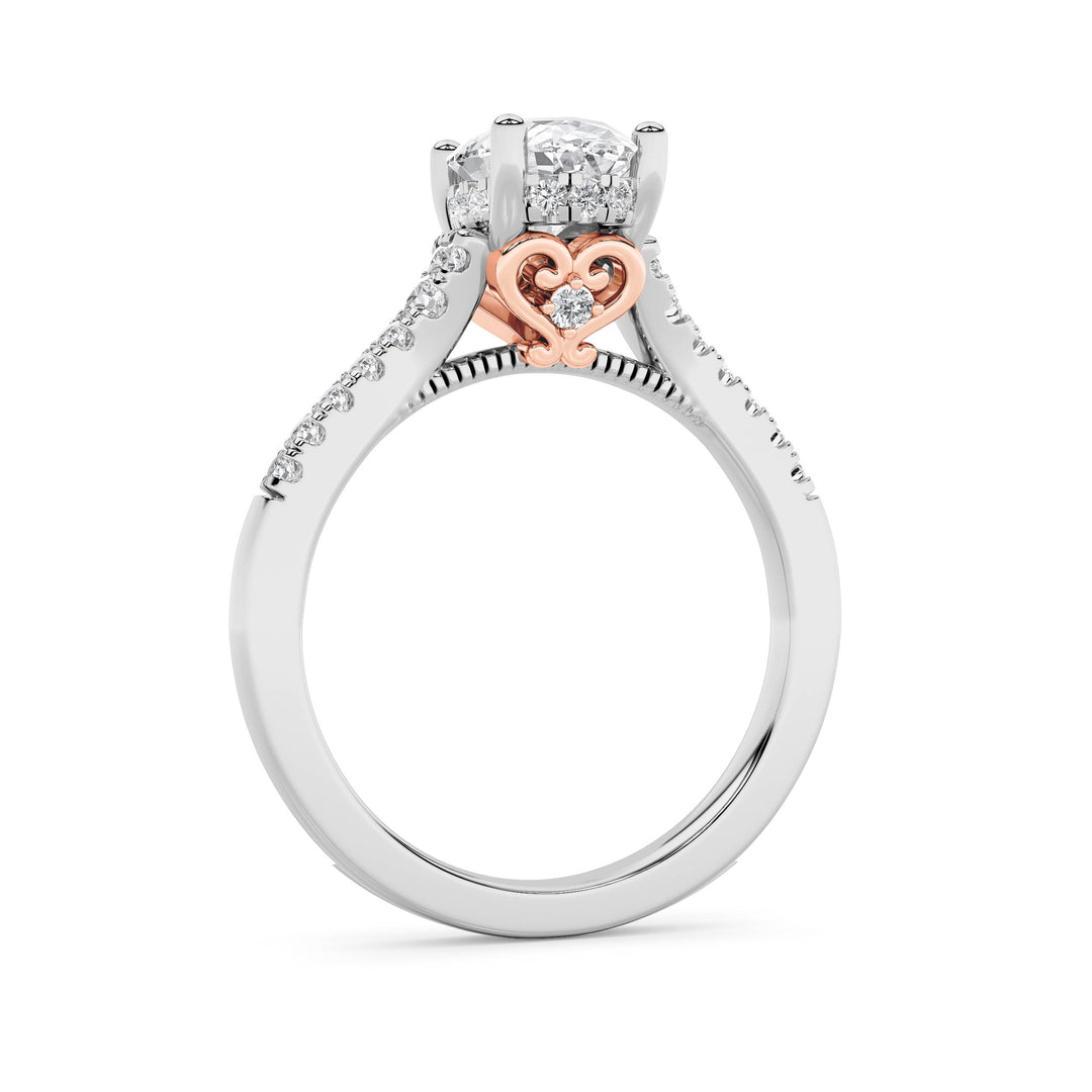 1.5CTW Oval Shaped Lab Grown Diamond (F/VS) Accented Two Tone Engagement Ring in 14K Gold