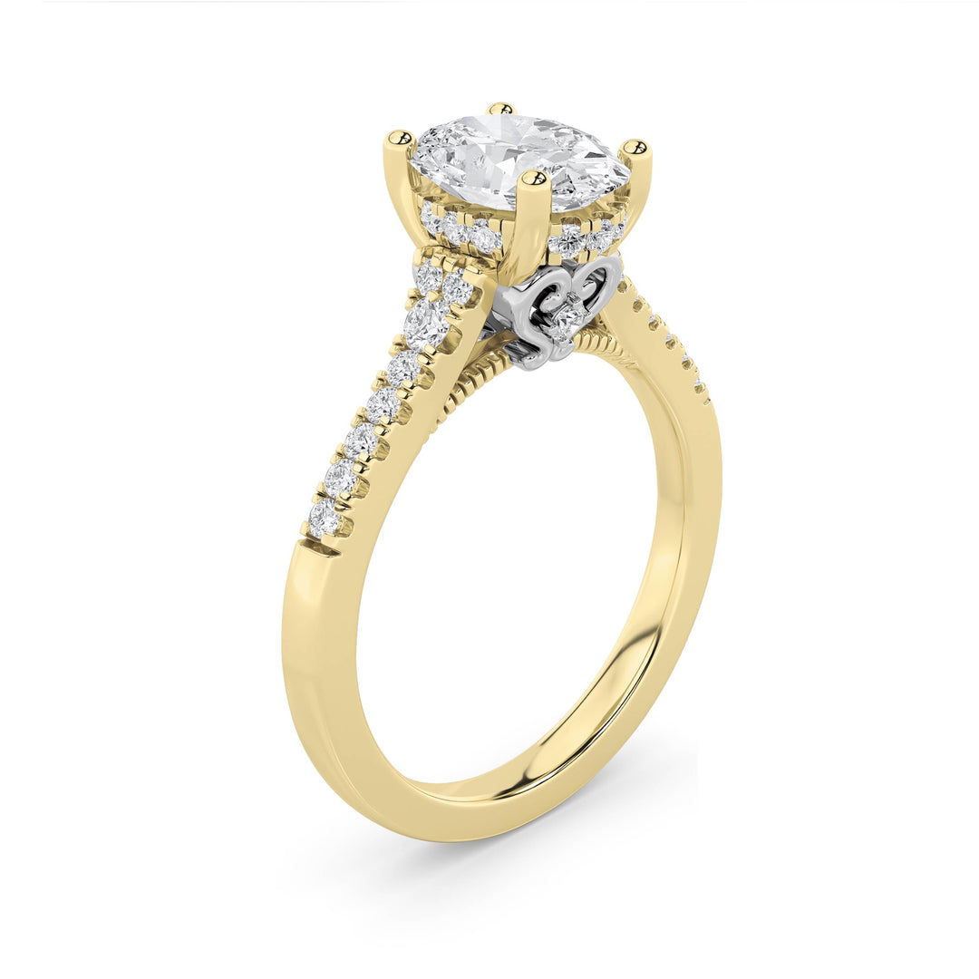 1.5CTW Oval Shaped Lab Grown Diamond (F/VS) Accented Two Tone Engagement Ring in 14K Gold