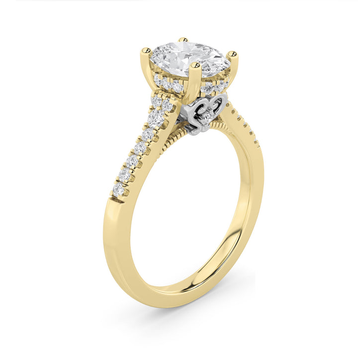 1.5CTW Oval Shaped Lab Grown Diamond (F/VS) Accented Two Tone Engagement Ring in 14K Gold