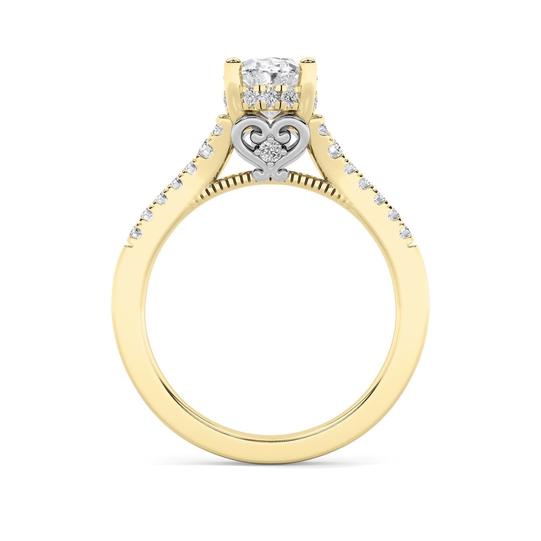 1.5CTW Oval Shaped Lab Grown Diamond (F/VS) Accented Two Tone Engagement Ring in 14K Gold