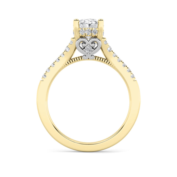 1.5CTW Oval Shaped Lab Grown Diamond (F/VS) Accented Two Tone Engagement Ring in 14K Gold