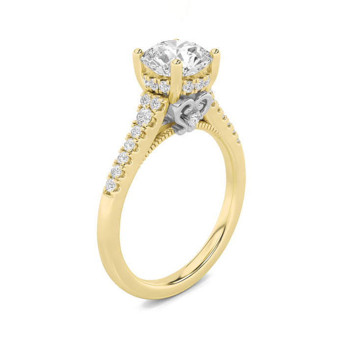 1.5CTW Round Shaped Lab Grown Diamond (G/VS) Accented Two Tone Engagement Ring in 14K Gold