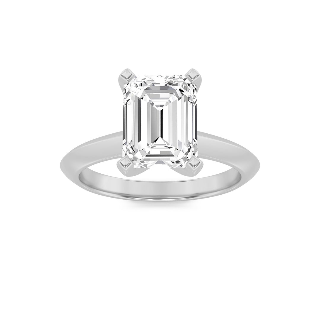 2.5Cttw Emerald Shaped Lab Grown Diamond (F/VS) Knife Edge Shank Solitaire Engagement Ring in 14K Gold