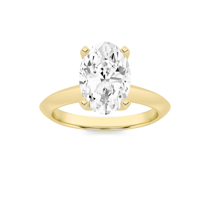 1CTW Oval Shaped Lab Grown Diamond (F/VS) Knife Edge Shank Solitaire Engagement Ring in 14K Gold