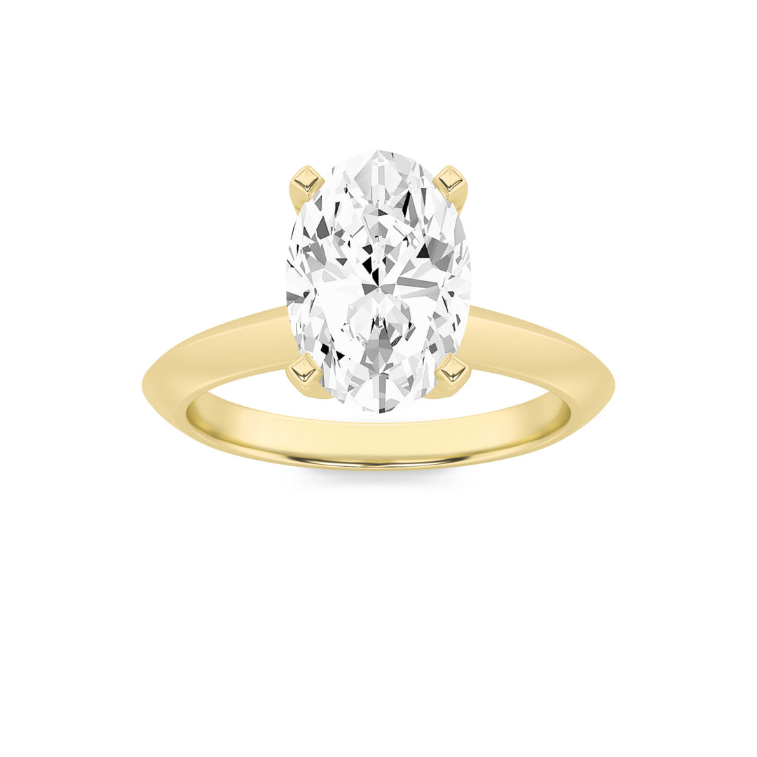 2CTW Oval Shaped Lab Grown Diamond (F/VS) Knife Edge Shank Solitaire Engagement Ring in 14K Gold