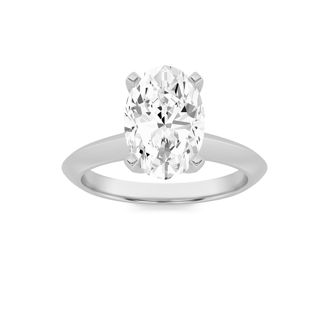 3Cttw Oval Shaped Lab Grown Diamond (F/VS) Knife Edge Shank Solitaire Engagement Ring in 14K Gold