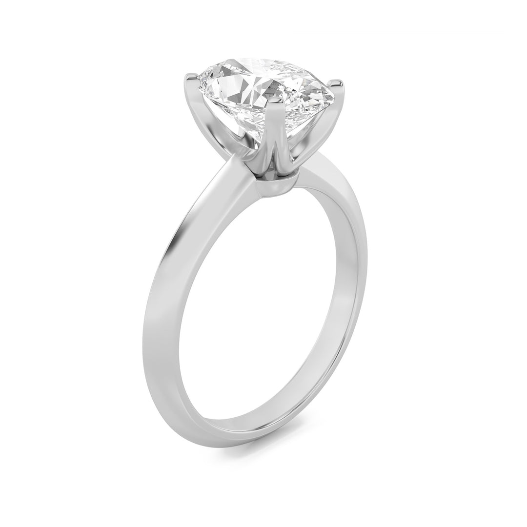 3Cttw Oval Shaped Lab Grown Diamond (F/VS) Knife Edge Shank Solitaire Engagement Ring in 14K Gold