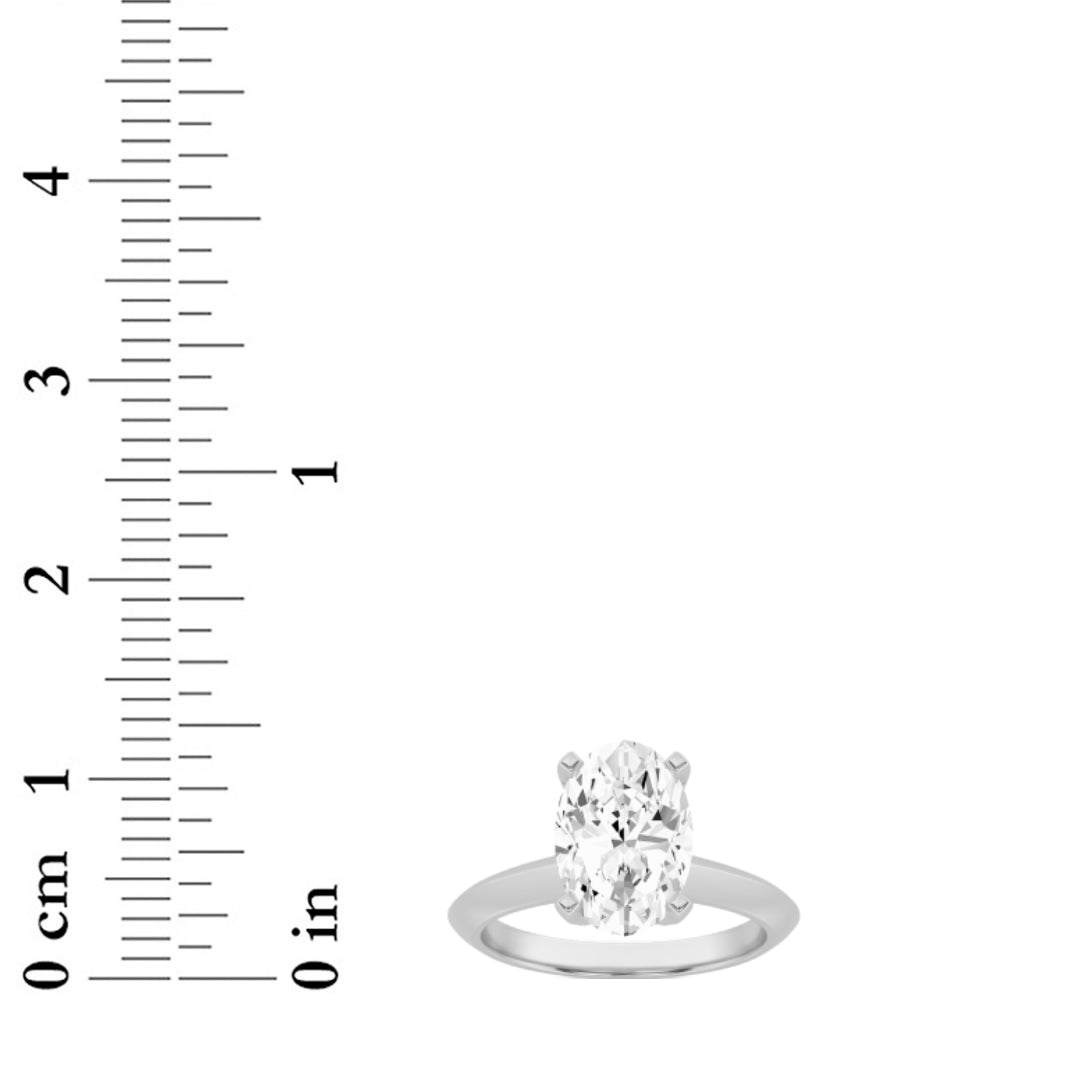 3Cttw Oval Shaped Lab Grown Diamond (F/VS) Knife Edge Shank Solitaire Engagement Ring in 14K Gold