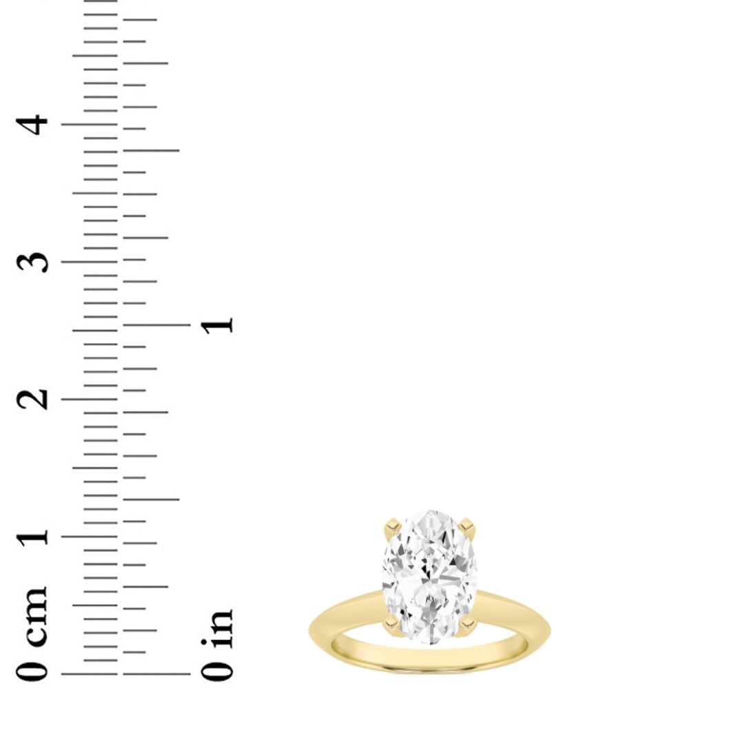 3Cttw Oval Shaped Lab Grown Diamond (F/VS) Knife Edge Shank Solitaire Engagement Ring in 14K Gold