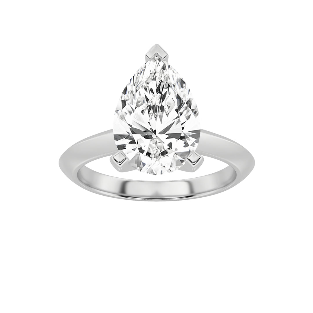 1CTW Pear Shaped Lab Grown Diamond (F/VS) Knife Edge Shank Solitaire Engagement Ring in 14K Gold