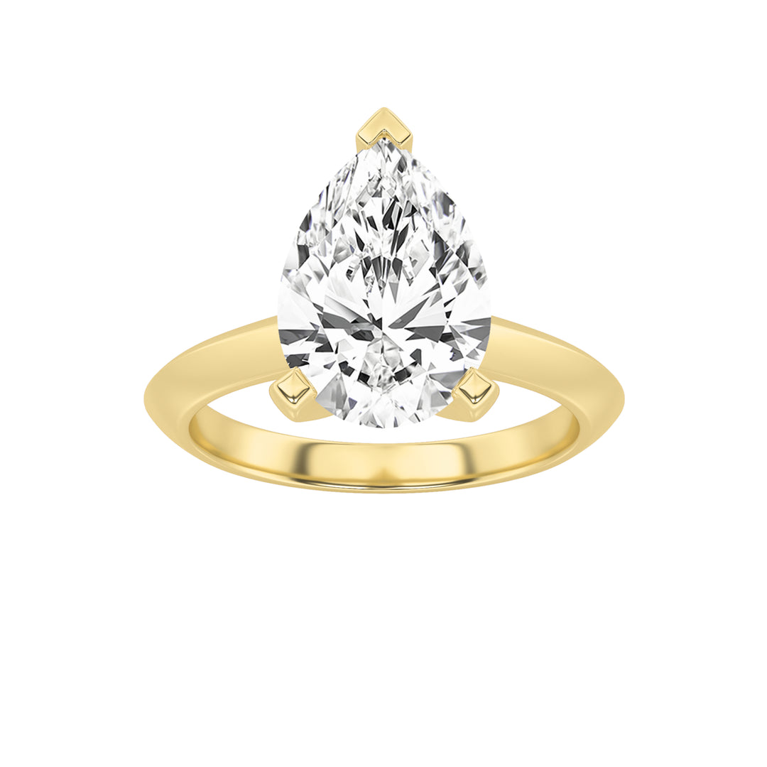 2CTW Pear Shaped Lab Grown Diamond (F/VS) Knife Edge Shank Solitaire Engagement Ring in 14K Gold